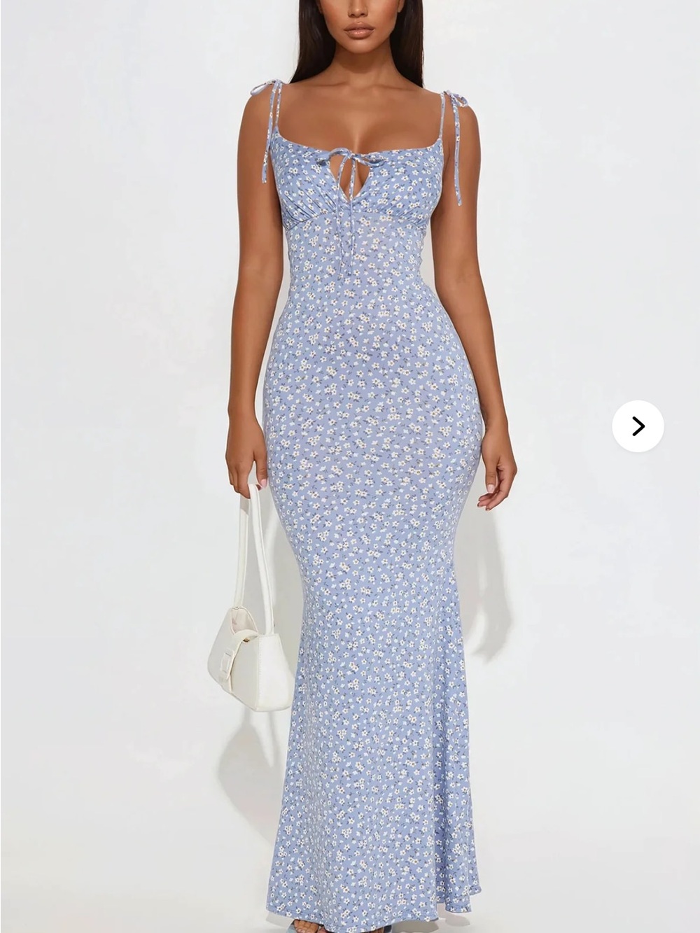 Fashion Nova Light Blue Floral Tie-Shoulder Maxi Dress